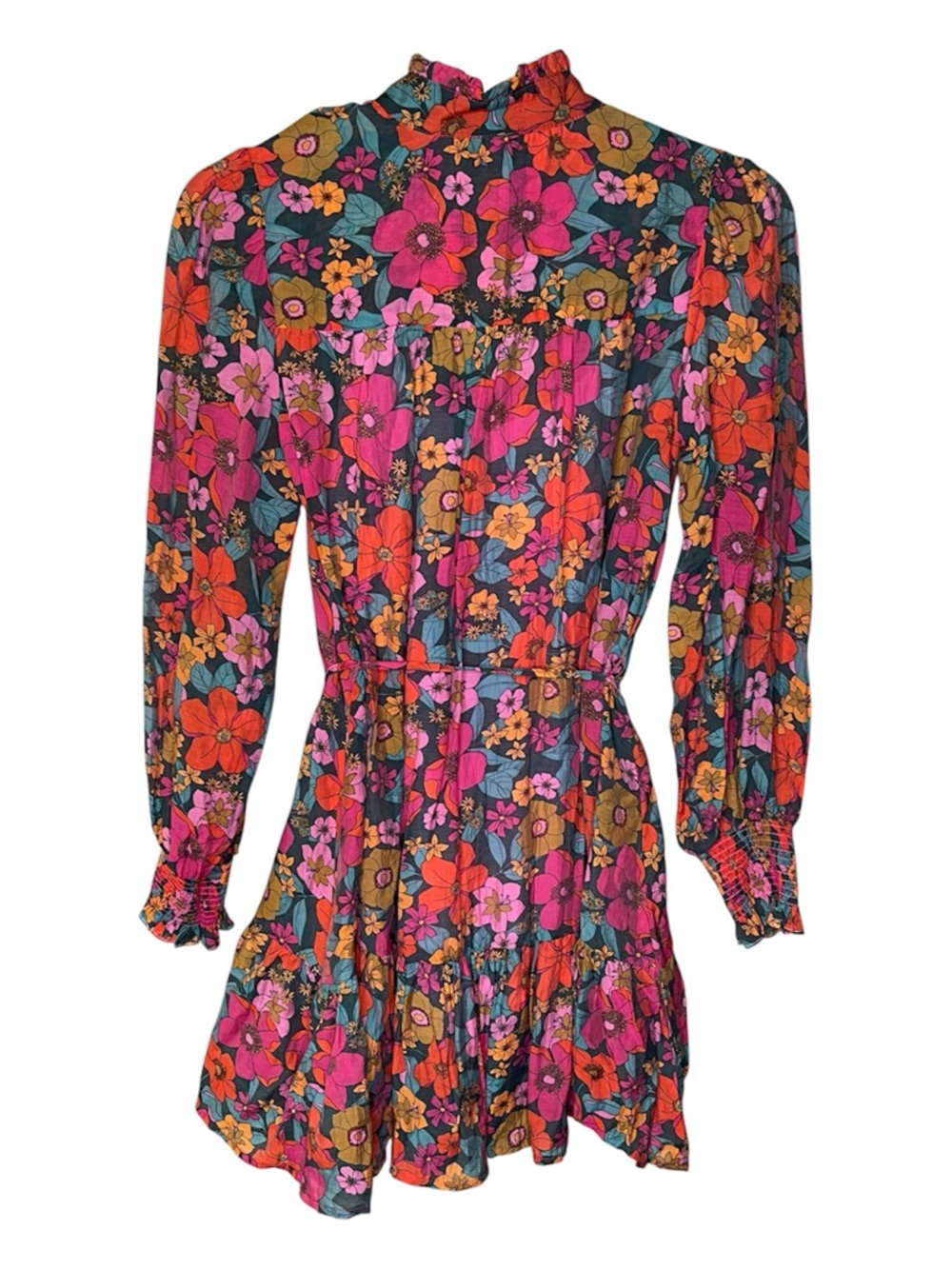 Fate Full Bloom Floral Print Tie Waist Ruffle Dress Sz S - Picture 4 of 5